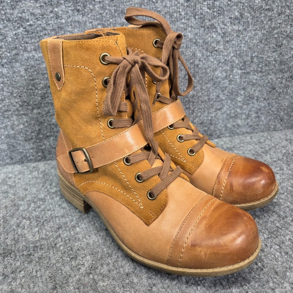 Abeo Verity Tan Leather Women's Size 7N Hi Top Lace Up Side Zip Combat Boots - Picture 5 of 12